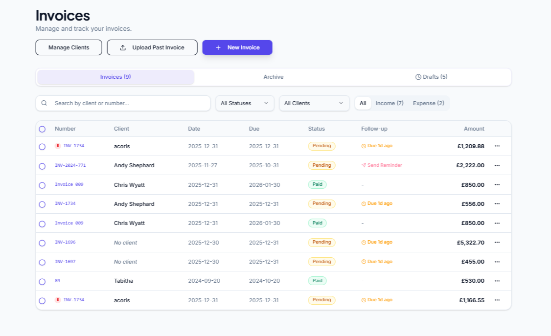 Popied Dashboard - Manage all your invoices
